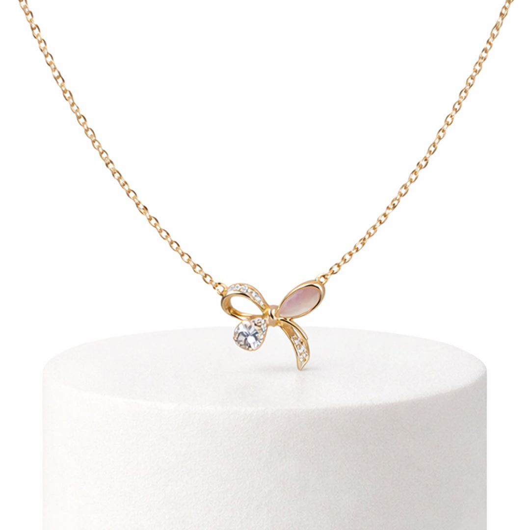 Bow Gold Necklace Pure 925 Silver