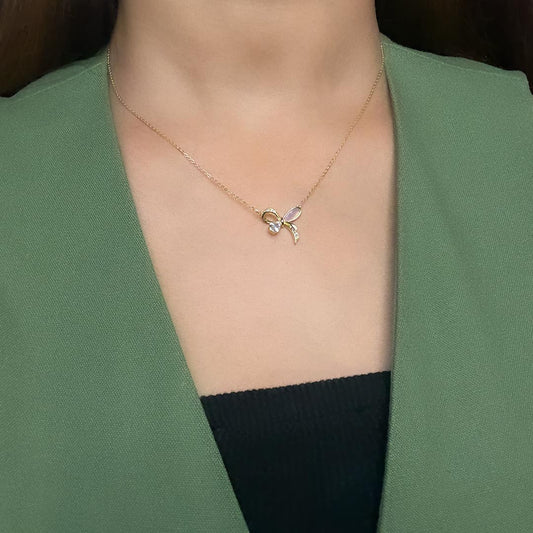 Bow Gold Necklace Pure 925 Silver