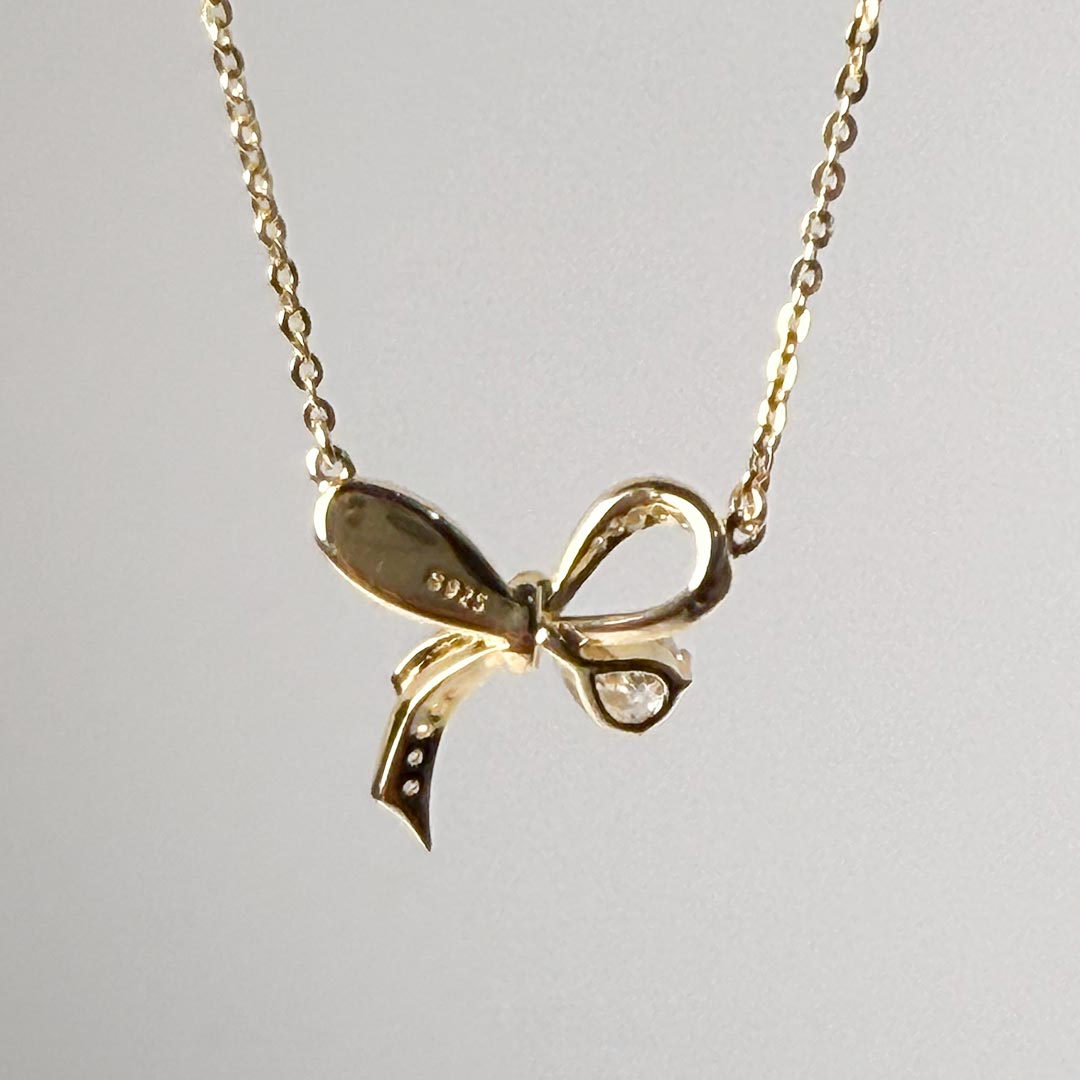 Bow Gold Necklace Pure 925 Silver