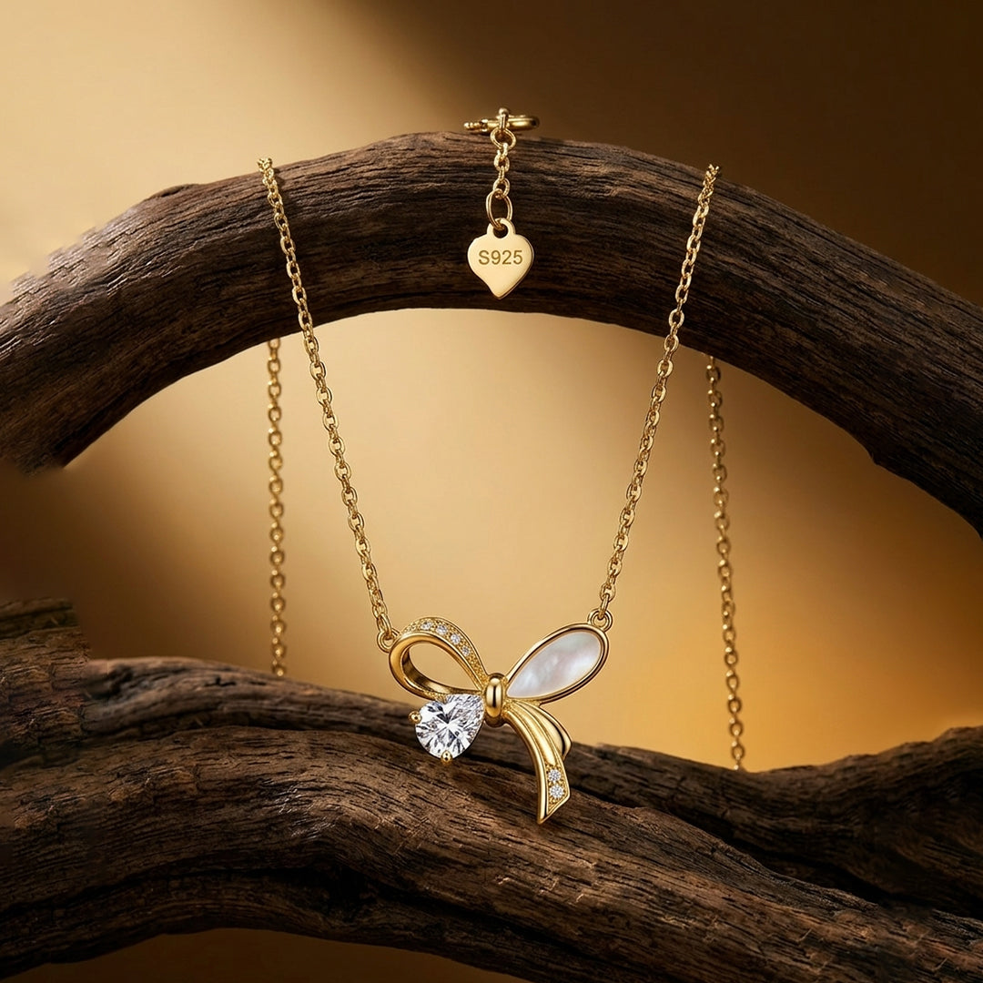 Bow Gold Necklace Pure 925 Silver