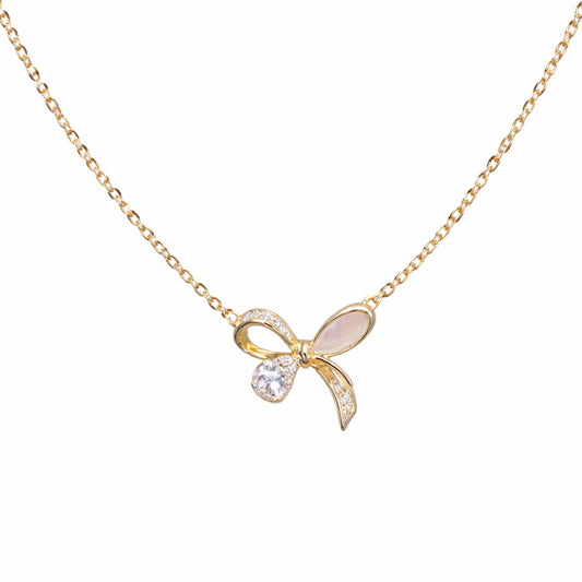 Bow Gold Necklace Pure 925 Silver