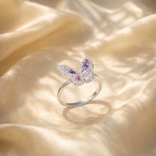 Butterfly Multicolour Ring Pure 925 Silver