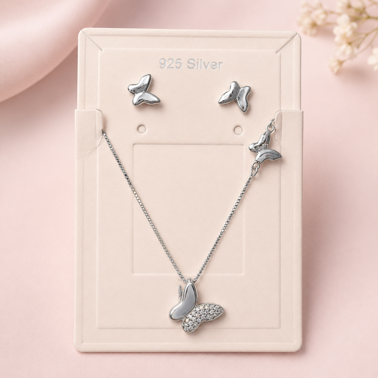 🦋 Butterfly Elegance 925 Sterling Silver Necklace & Earring Set