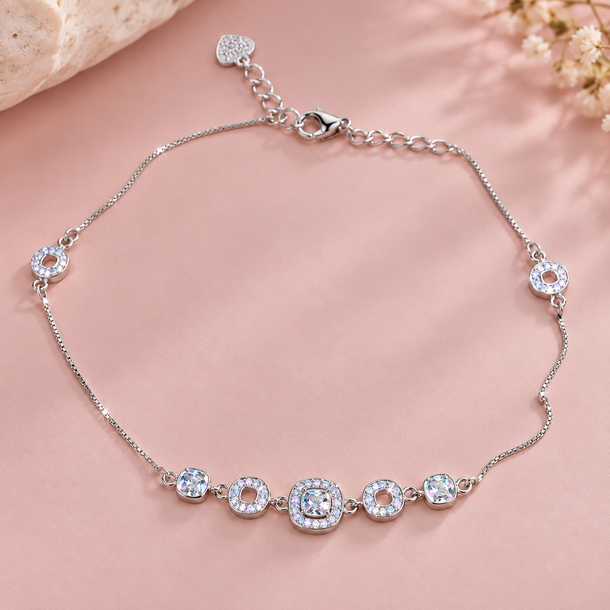 Royal Halo Crystal 925 Sterling Silver Anklet Taravya