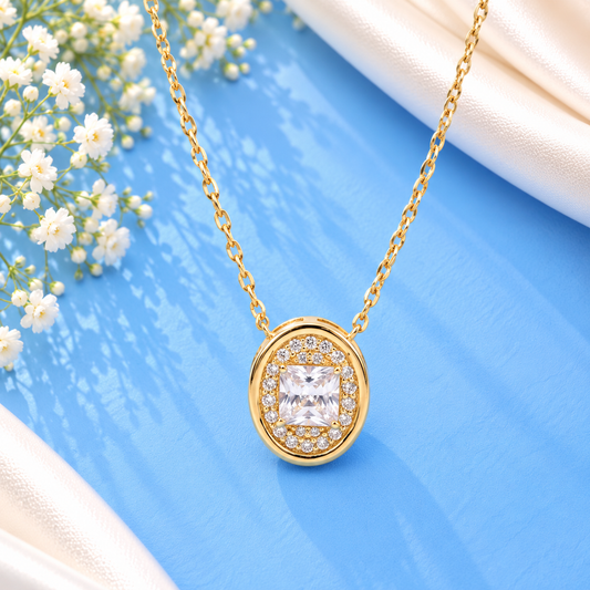Silver Solitaire Pendant Gold Plated with Link Chain Taravya