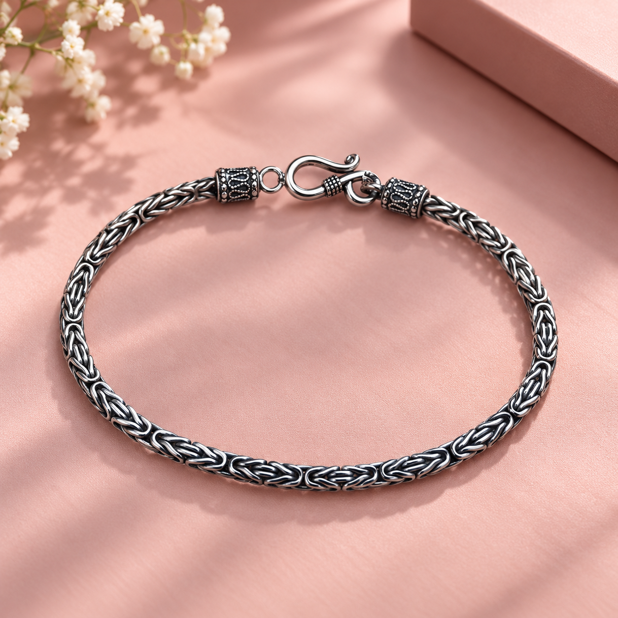 Taravya Men’s Premium Byzantine Silver Chain Bracelet