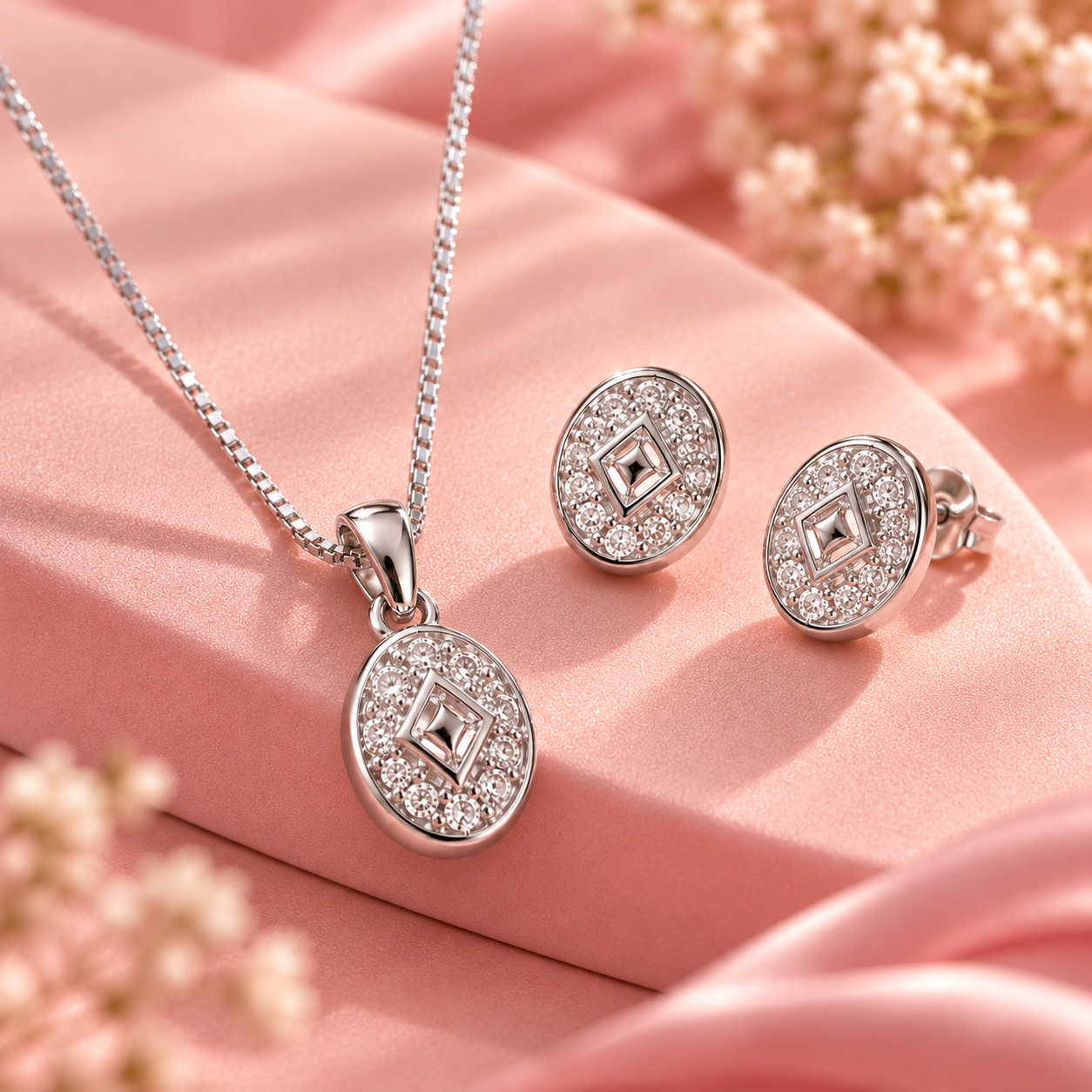 Royal Radiance Diamond-Finish Necklace & Earrings Set