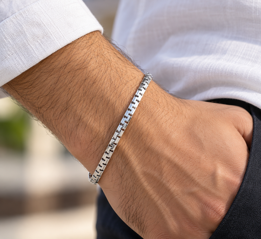 Taravya Geometric Link 925 Silver Bracelet