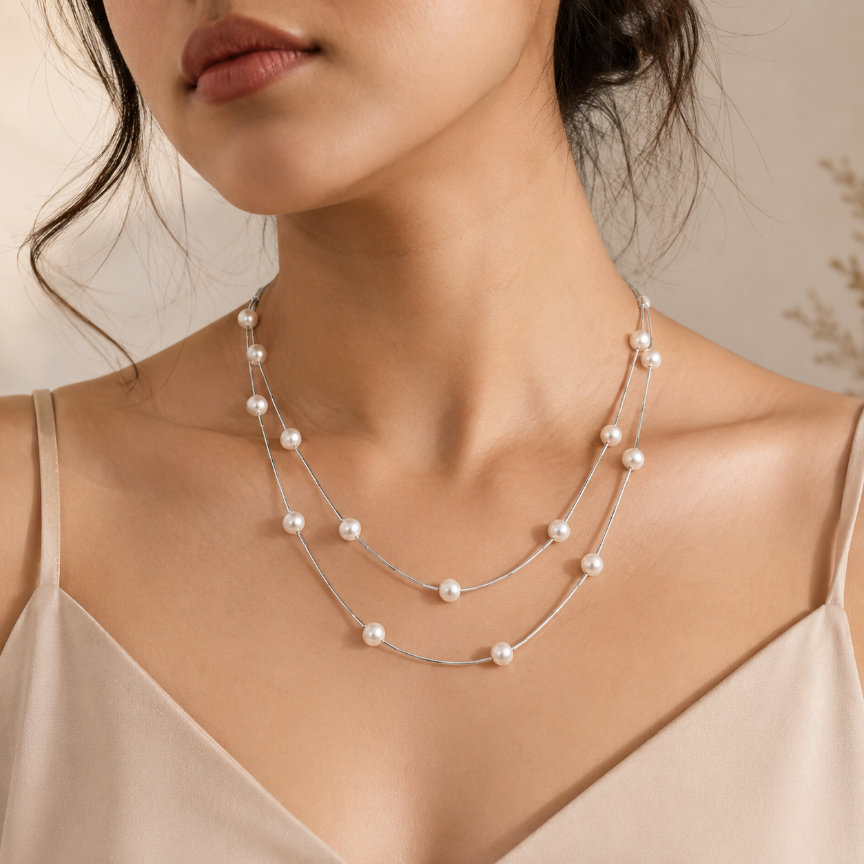 Pearl Double Layer SIlver Necklace