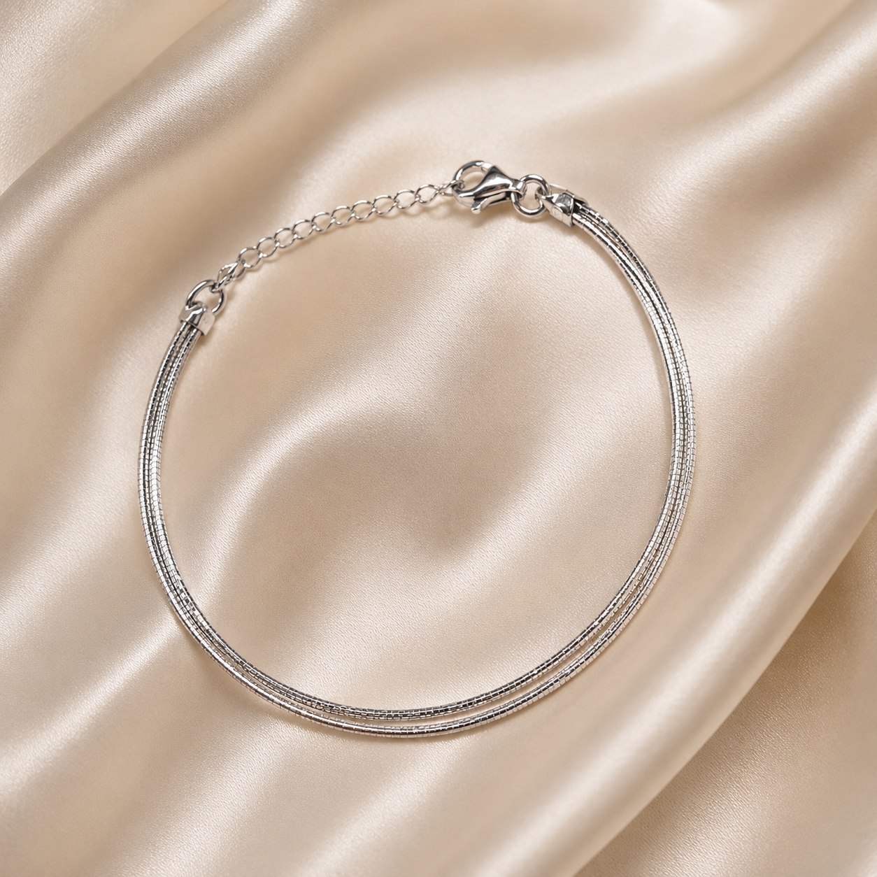 Triple Strand Snake Chain Silver Bracelet