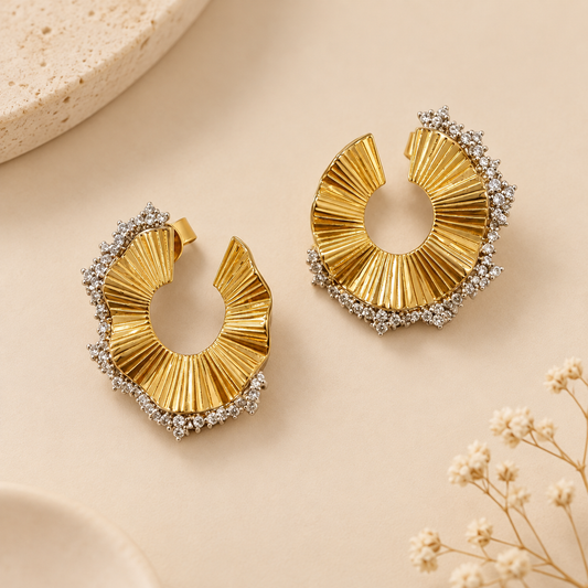 Royal Petals Gold Statement Earrings Taravya