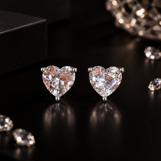 Crystal Heart Stud Earrings Taravya