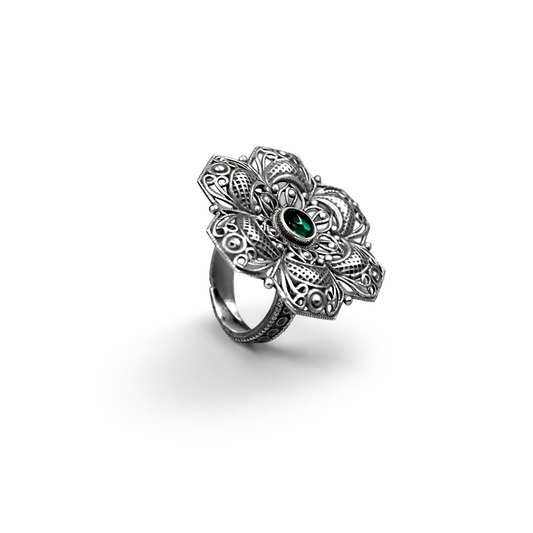 Emerald Petal Adjustable Ring