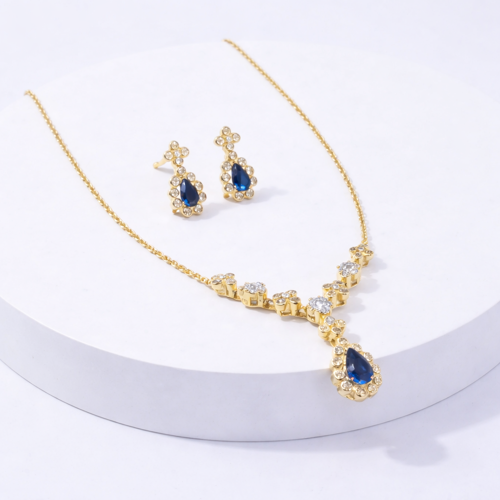 Blue Drop Royale Silver Necklace Set