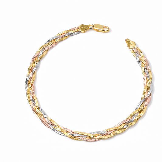 Braided Tricolor Pure 925 Silver Anklet