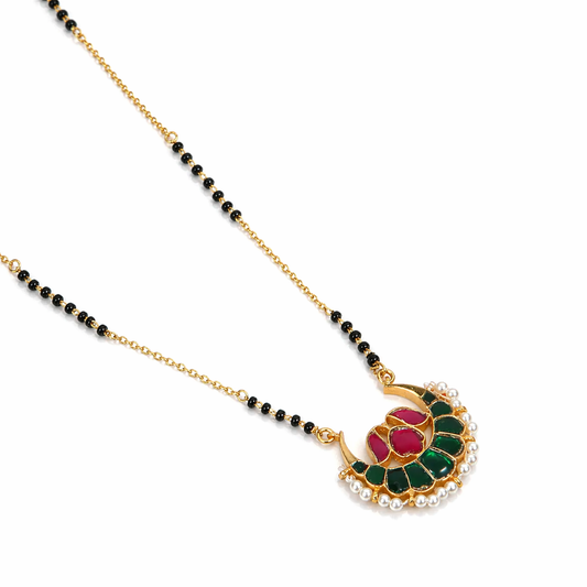 Gold Plated Lotus Silver Mangalsutra Pure 925 Silver