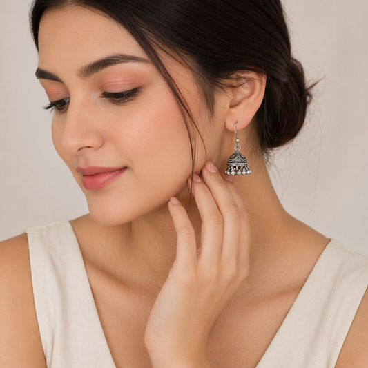 Classic Oxidised Jhumki Earrings