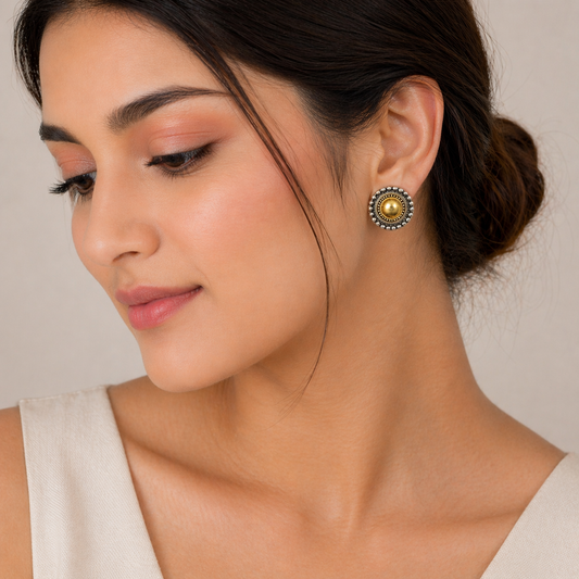 Surya Halo Dual-Tone Stud Earrings