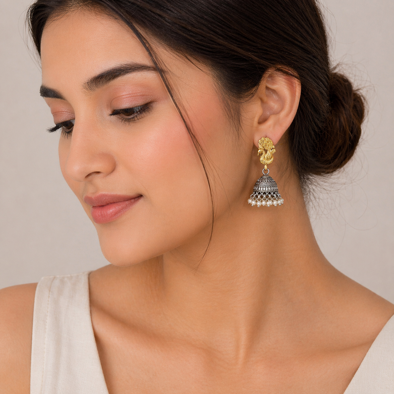 Mayura Dangle Jhumki – Oxidised Silver Earrings
