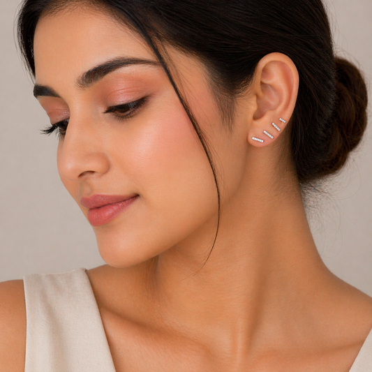 Minimal Crystal Bar Stud Combo
