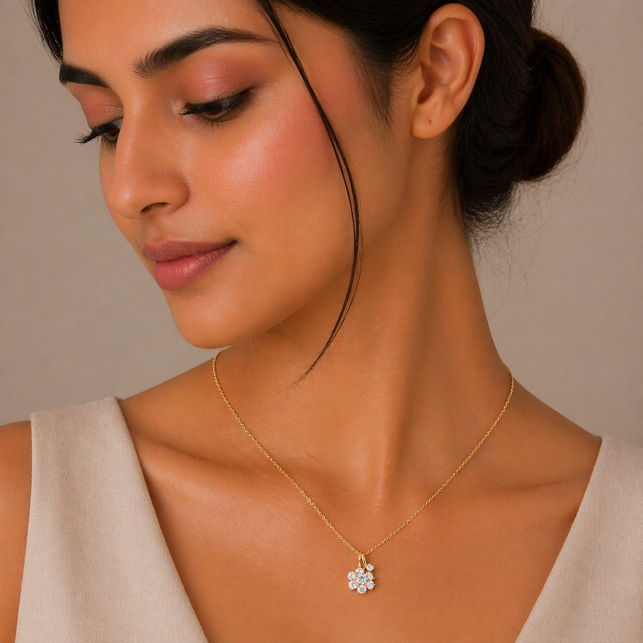 Flower Rhodium Plated 925 Silver Necklace