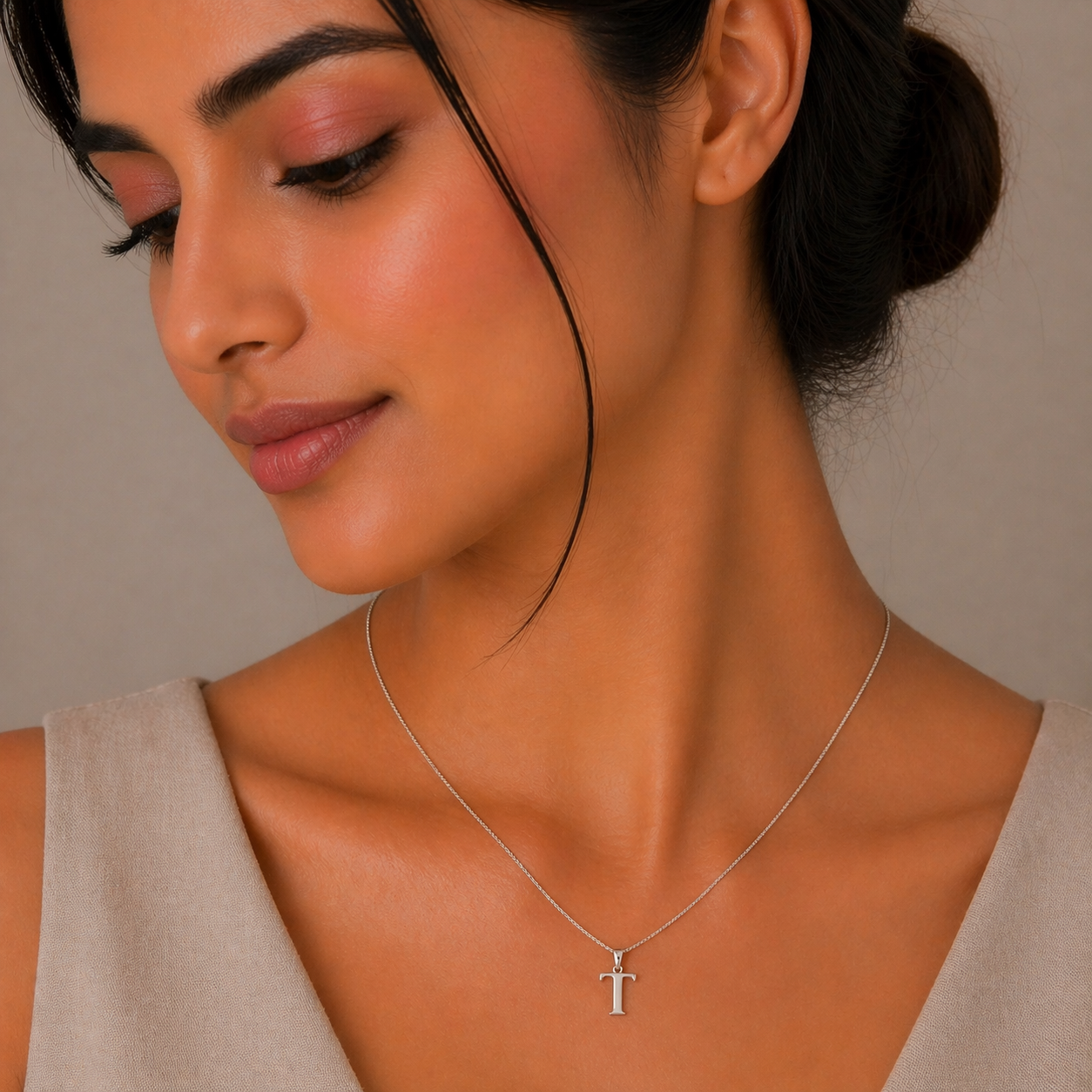 Silver T Initial Pendant Chain