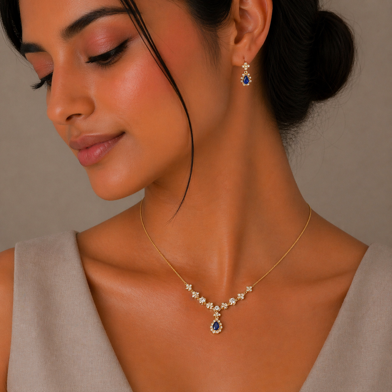 Blue Drop Royale Silver Necklace Set
