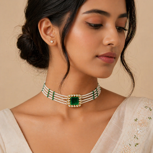 Emerald Radiance Pearl Choker Taravya
