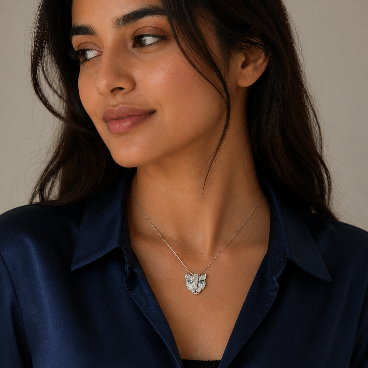 Emerald Panther Necklace Pure 925 Silver