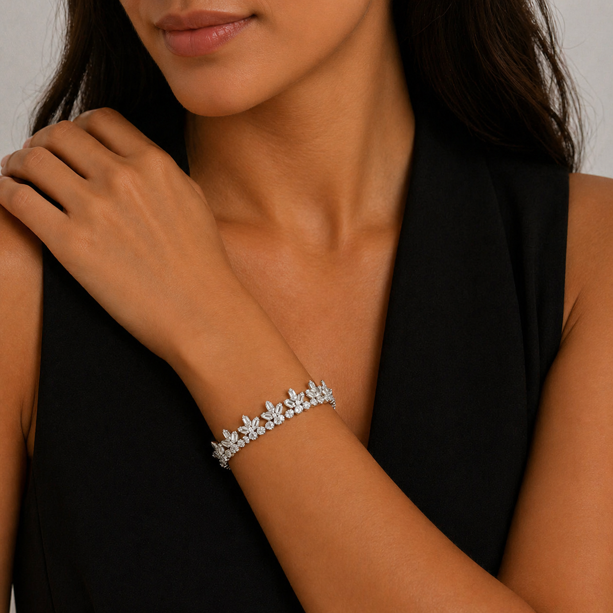Floral Crystal Pure 925 Silver Bracelet