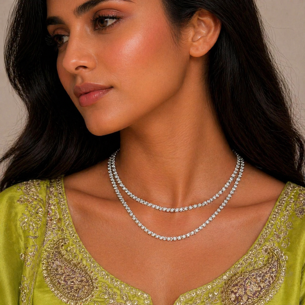 Crystal layer Necklace Pure 925 Silver(Necklace Only)