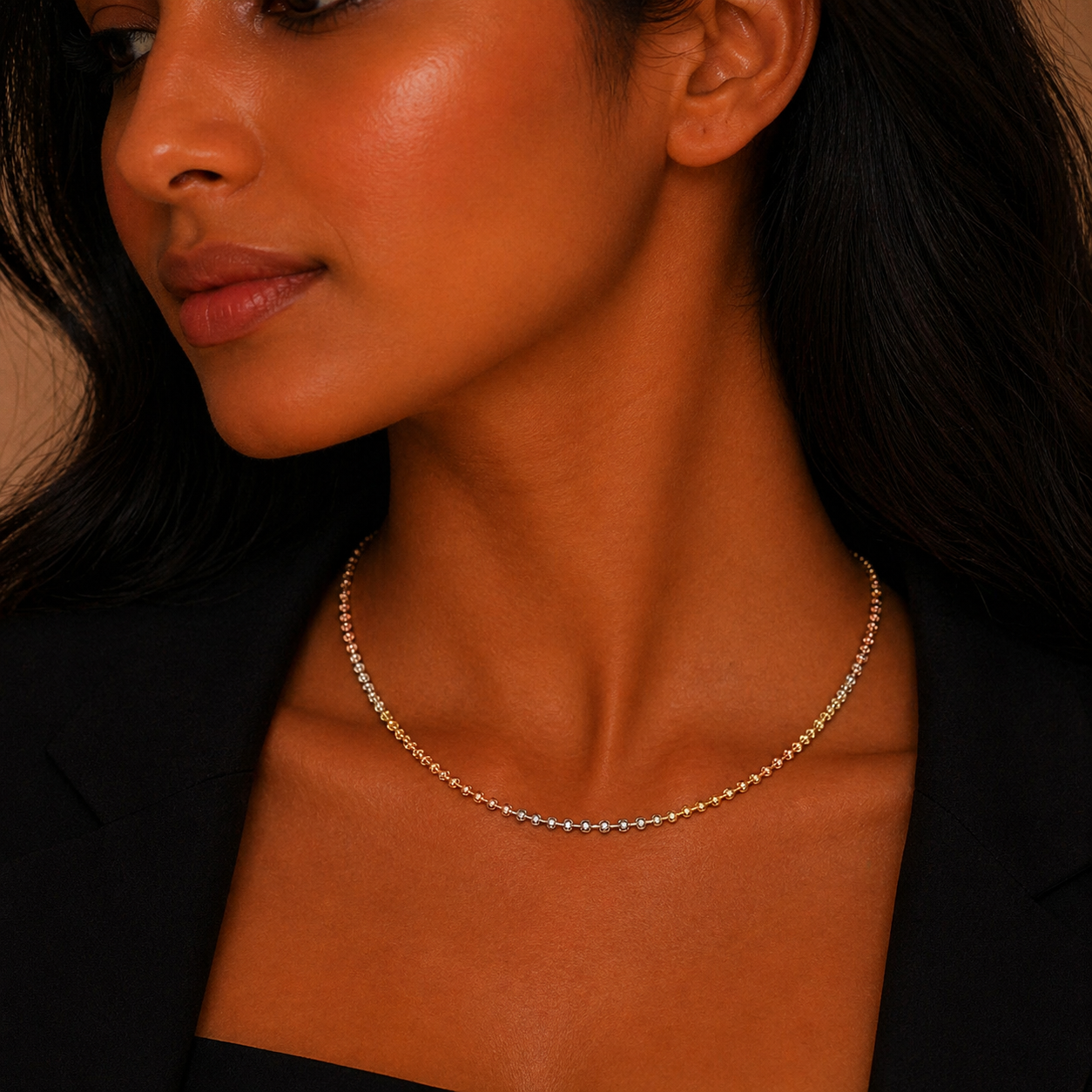 Tricolour Diamond-Cut Bead Silver Chain