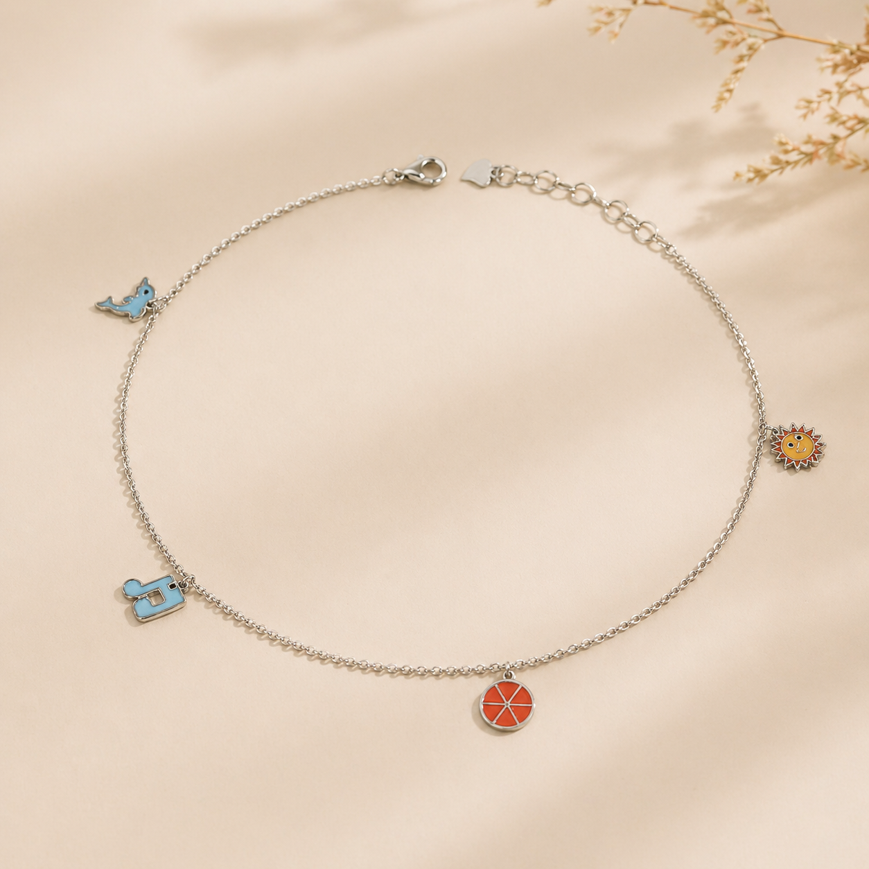 Silver Orange Melody Charm Anklet Silver