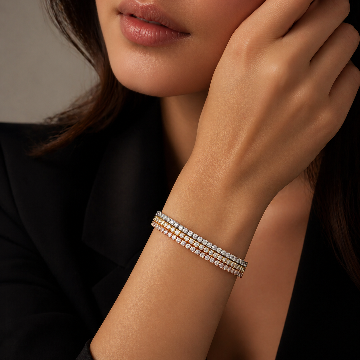 Tricolor Adjustable Tennis Bracelet | 925 Silver