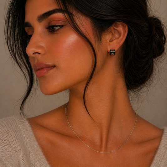 Midnight Edge – 925 Silver Black Cube Studs