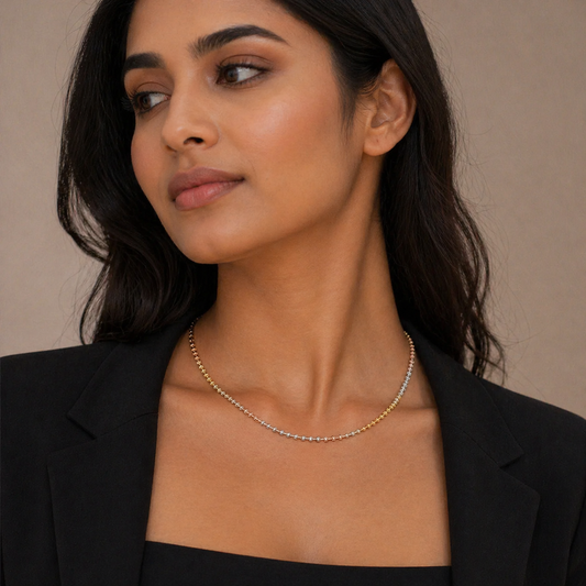 Tricolour Diamond-Cut Bead Silver Chain