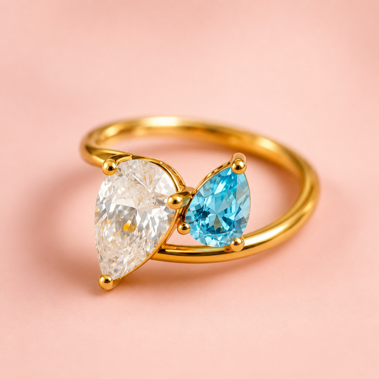 Twin Pear Crystal Ring