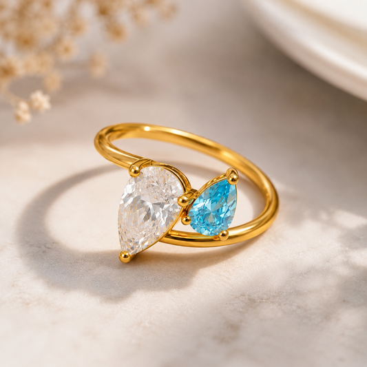 Twin Pear Crystal Ring