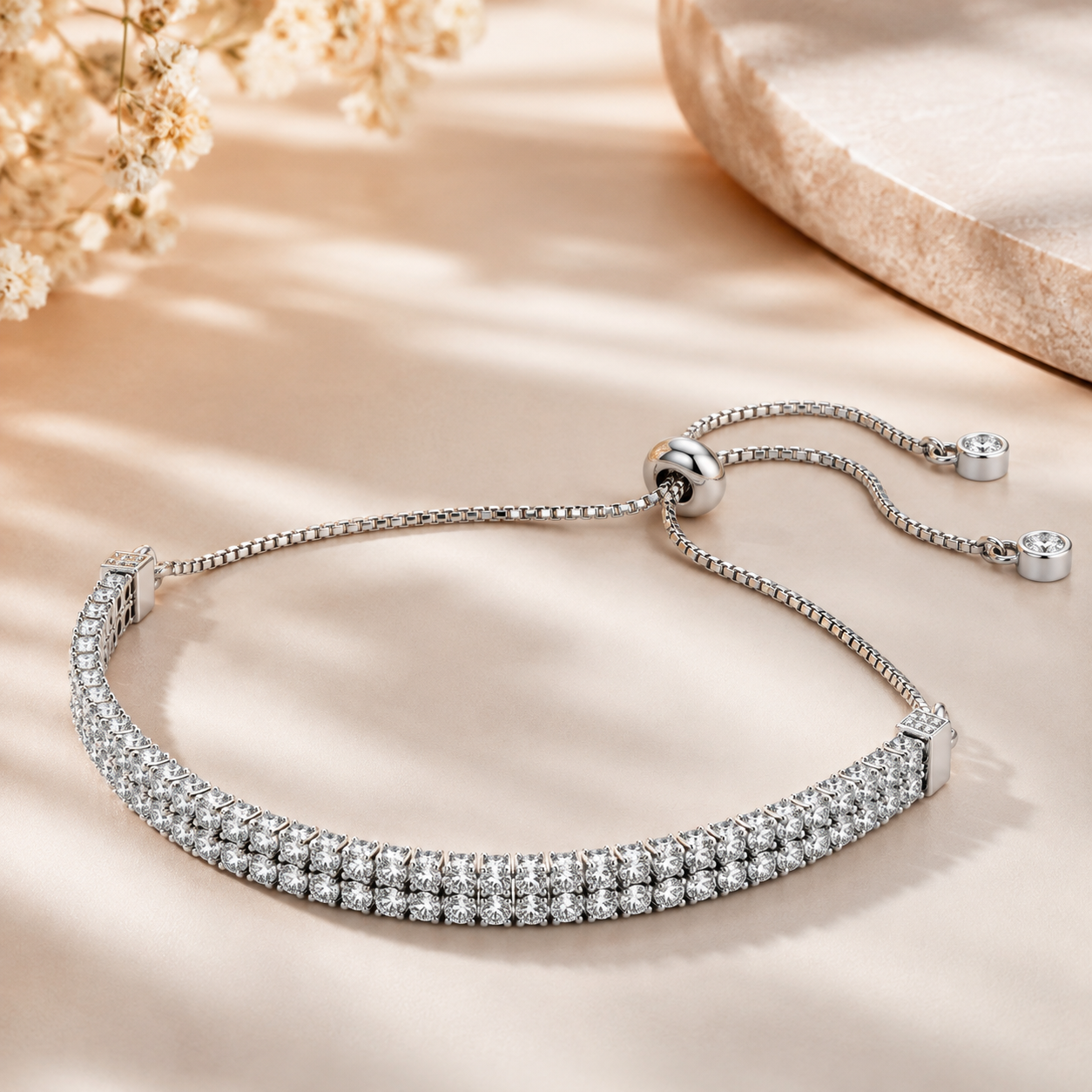 Celeste Triple Row Adjustable Tennis Bracelet (925 Silver)