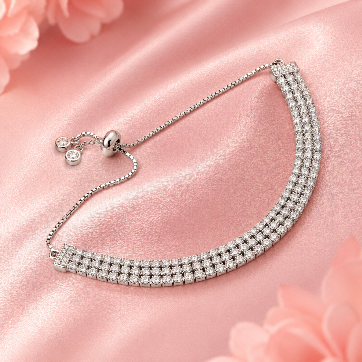 Celeste Triple Row Adjustable Tennis Bracelet (925 Silver)