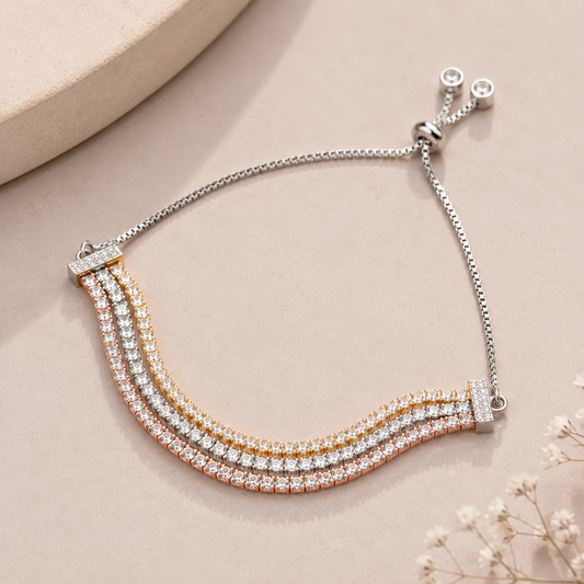 Tricolour Adjustable Tennis Bracelet | 925 Silver