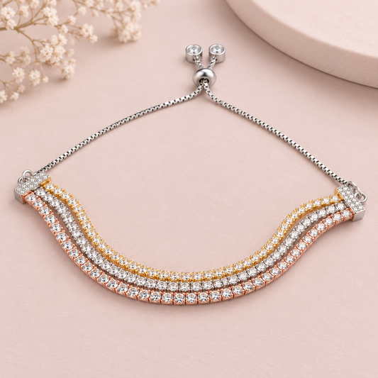 Tricolour Adjustable Tennis Bracelet | 925 Silver