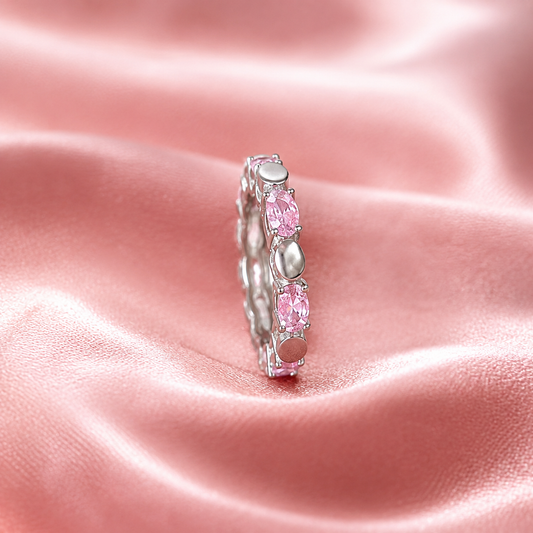 Rose Whisper – 925 Silver Soft Pink Eternity Band (Size 6)