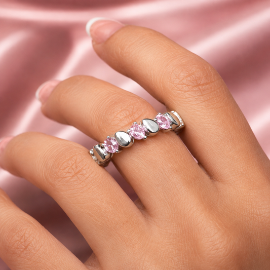 Tea Rose Radiance – 925 Silver Eternity Band (Size 6)