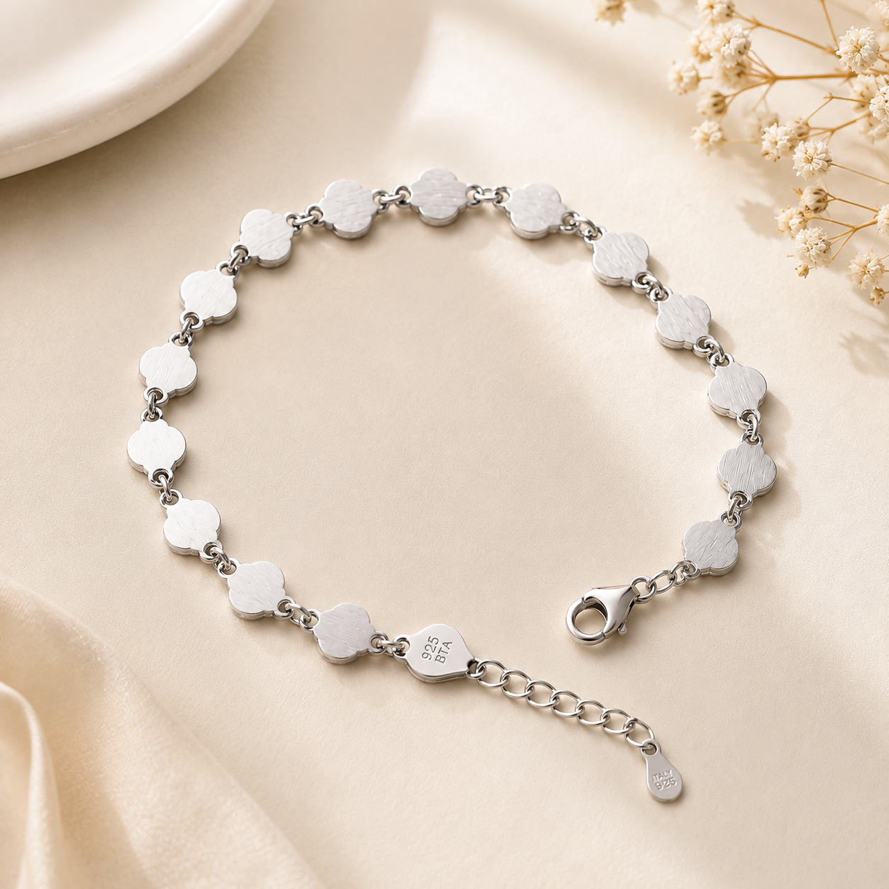 Silver Clover Link Bracelet