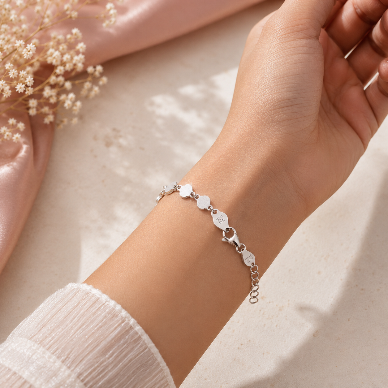 Silver Clover Link Bracelet