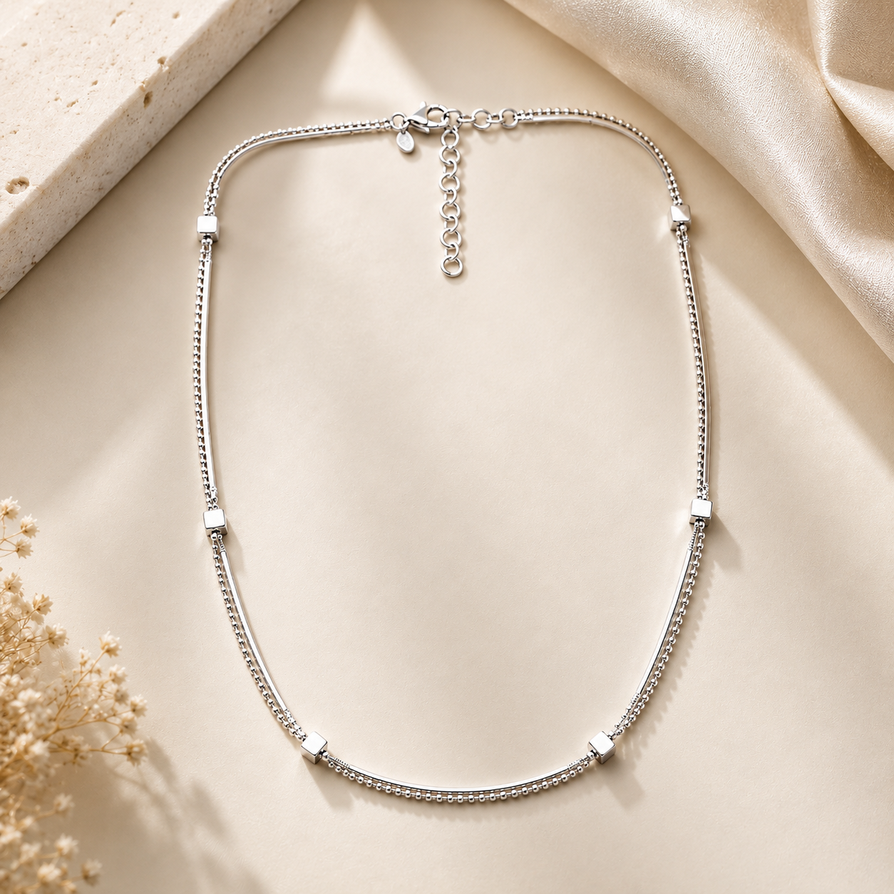 Double-Line Cube Bead Necklace