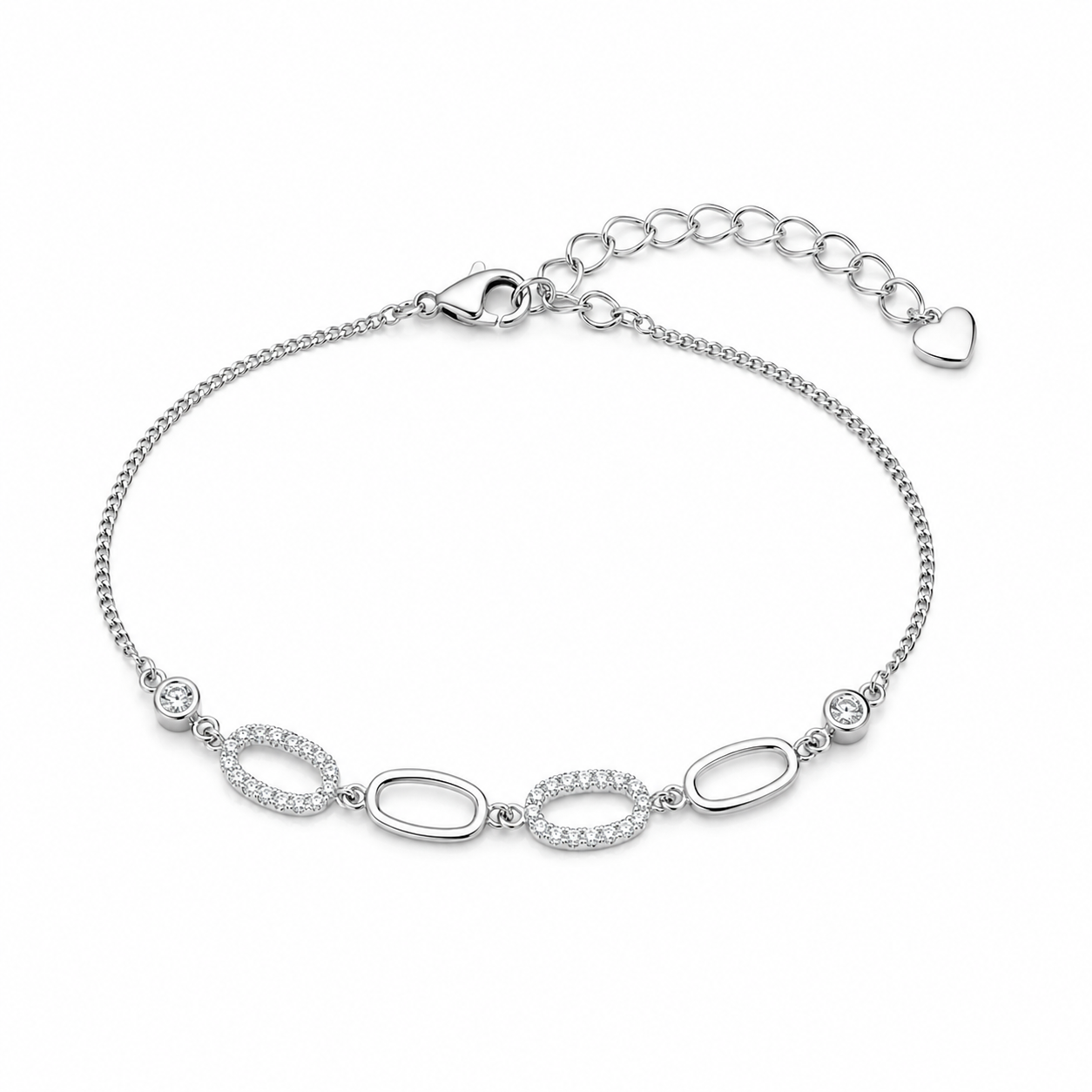 Elegant Oval Link Silver Bracelet with CZ Accents