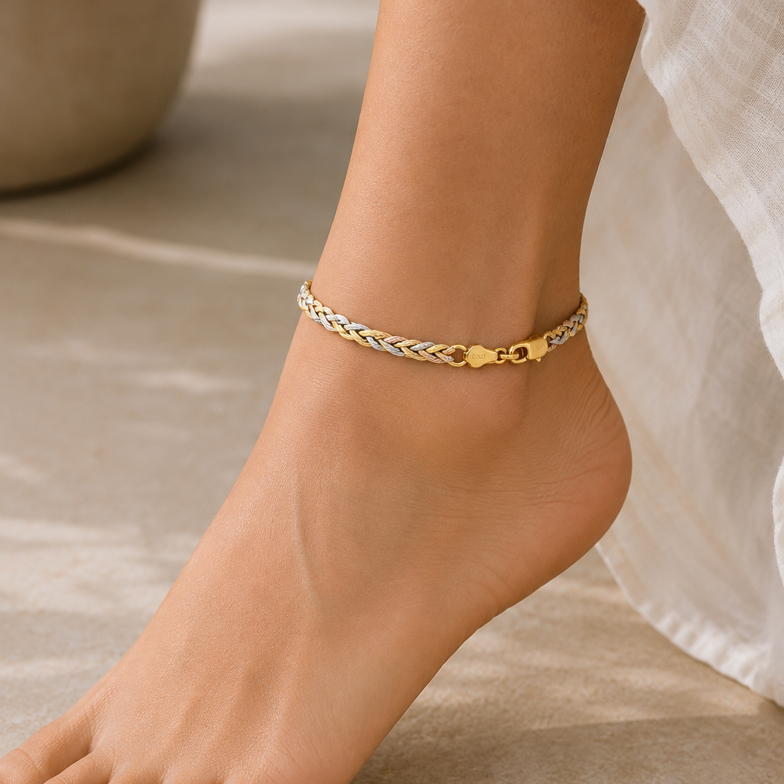 Trinity Glow Tricoloured Italian 925 Silver Anklet (Single)