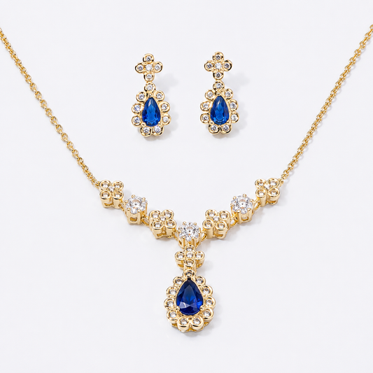 Blue Drop Royale Silver Necklace Set